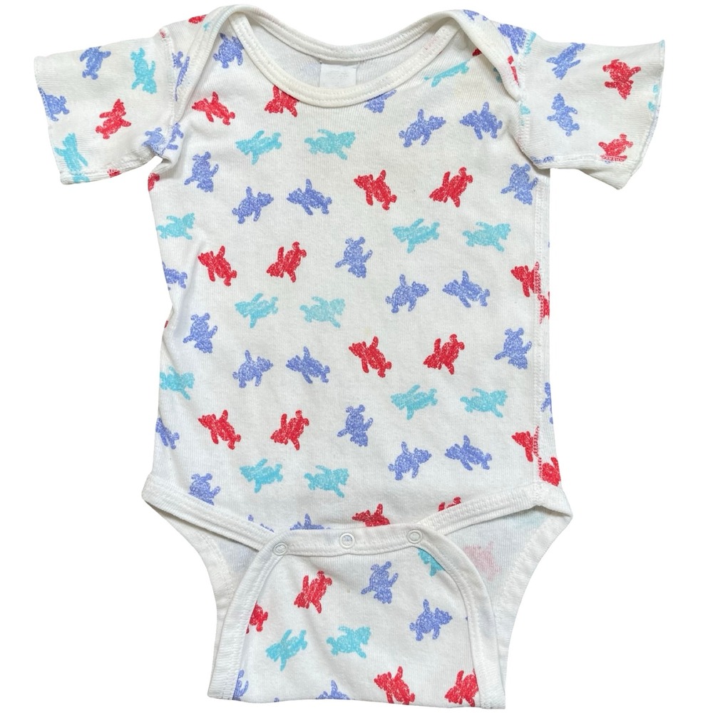 Vintage Winnie the Pooh One Piece Bodysuit‎ Outfit Red Blue All Over Print 0-3M